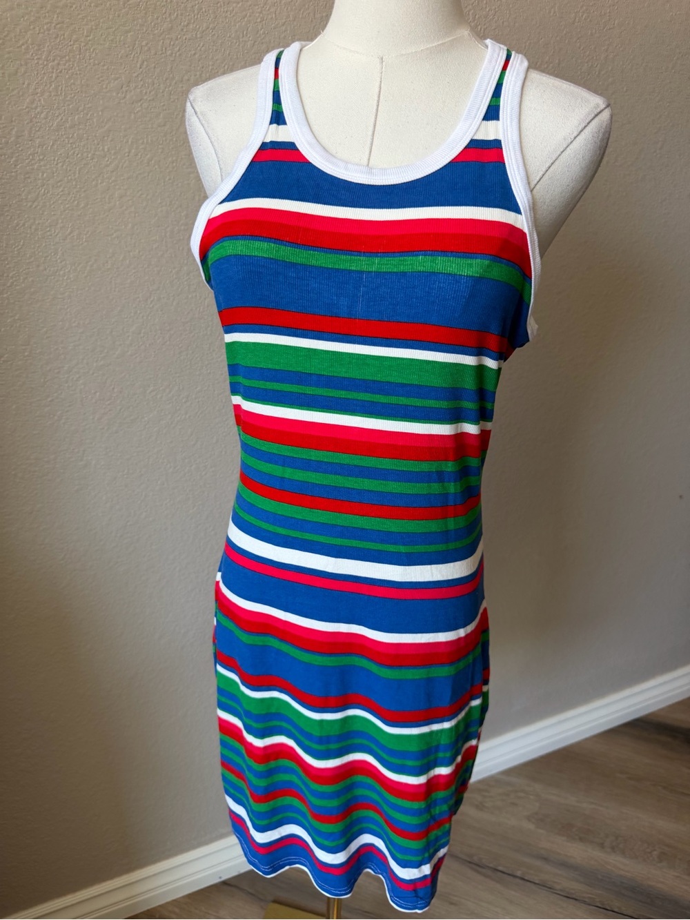NWOT Striped Racerback Midi Dress in Blue, Green & Red, Large